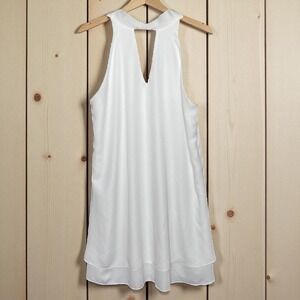 Carole Christian White Dress Tiered Halter Bow Tie‎ Back Sleeveless Large Bridal